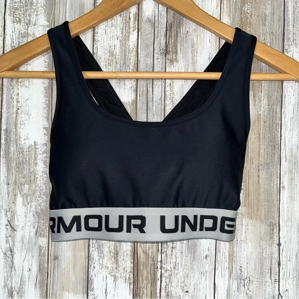Under Armor Black Mid Cross Back Sports Bra - Picture 2 of 5